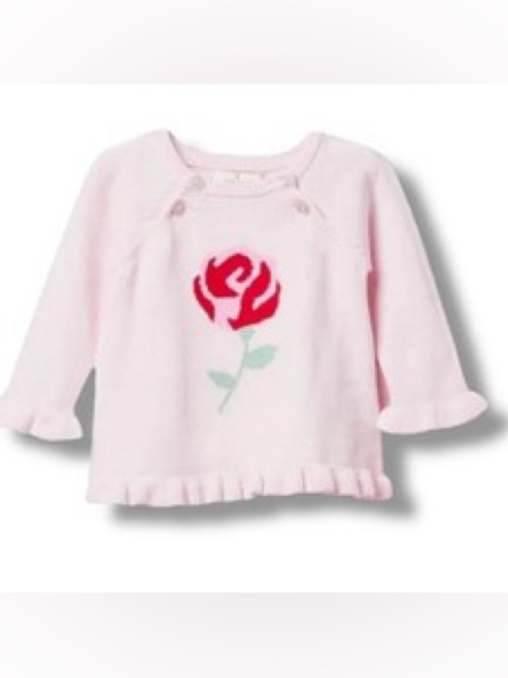 Kate Spade Baby Girl Pink Rose Ruffle Cotton Sweater 6M 6-9 Mo EU